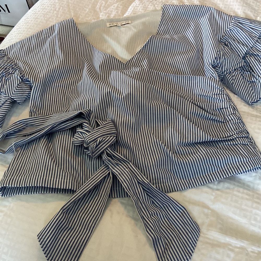 English Factory blue and white stripe stunning top